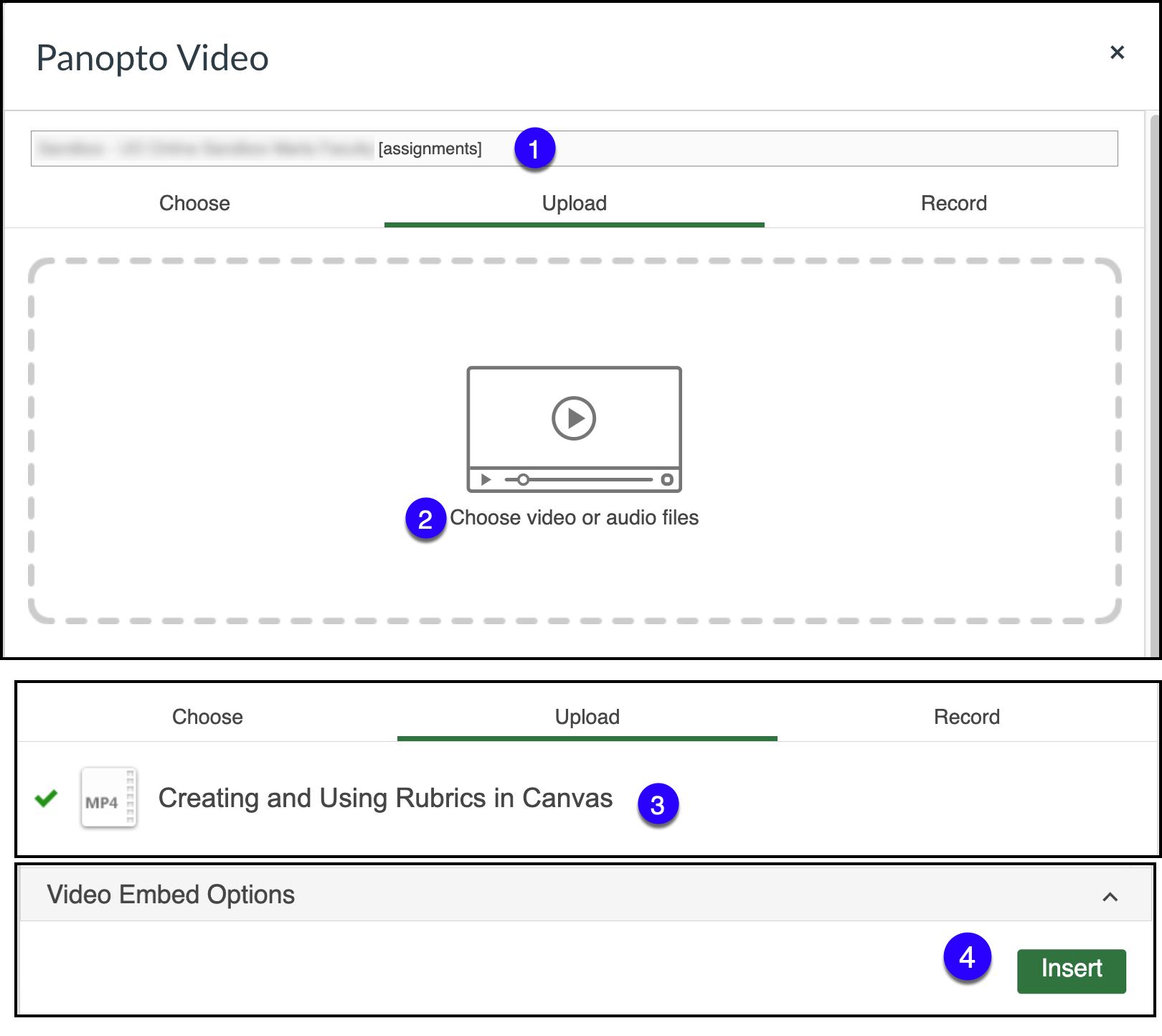Panopto video upload option